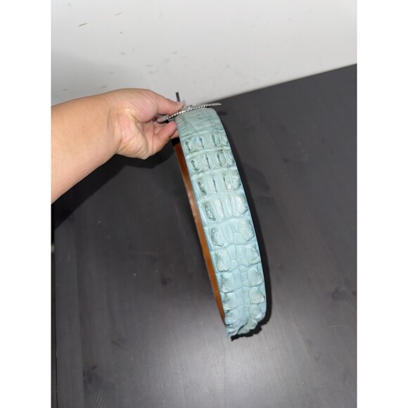 Vintage Turquoise Crocodile Hornback Leather Belt Western Rodeo 38\